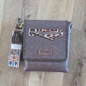 Wrangler Brown Crossbody Bag with Leopard and Patterned Strap